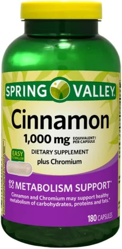 Nick & Hannah Spring Valley Cinnamon Dietary Supplement - 1000 mg - 180 Capsules - Natural Blood Sugar Support