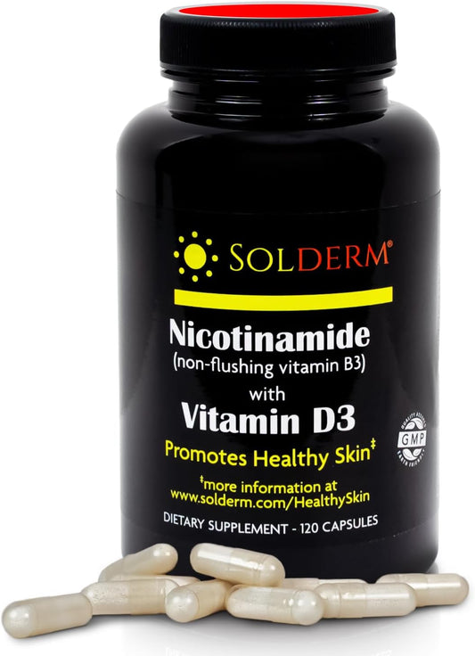 Nicotinamide D3 Supplement for Healthy Skin - Non-Flushing Vitamin B3, Vegetarian, Gluten-Free - 60 Capsules, 500mg