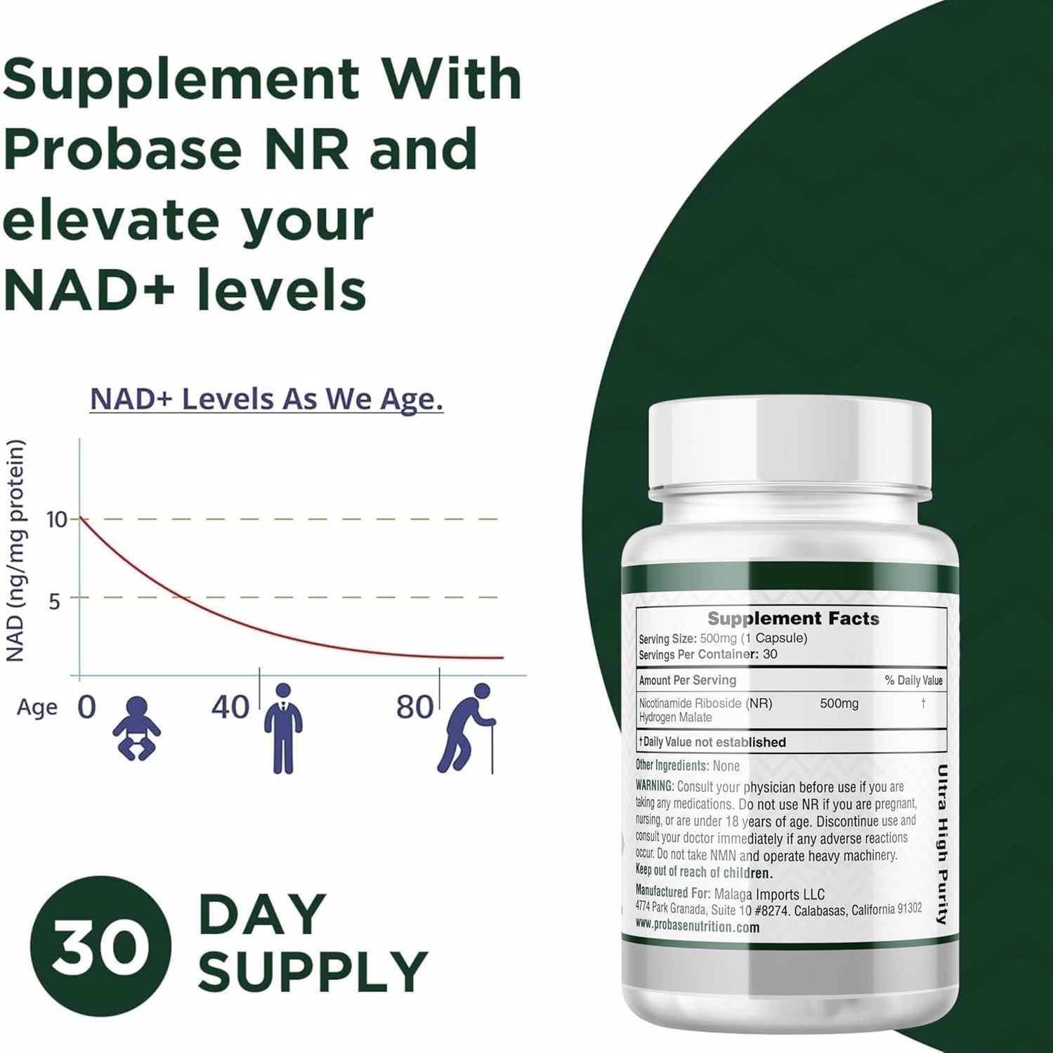 Nicotinamide Riboside (NR) Supplement for Energy and General Wellness | NAD+ Support | 30ct/500mg, 30-Day Supply | Natural Alternative to NMN by Probase Nutrition