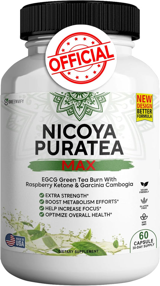 Nicoya PuraTea Max Green Tea Extract & Green Coffee Bean Capsules for Metabolism Support & Natural Energy Boost