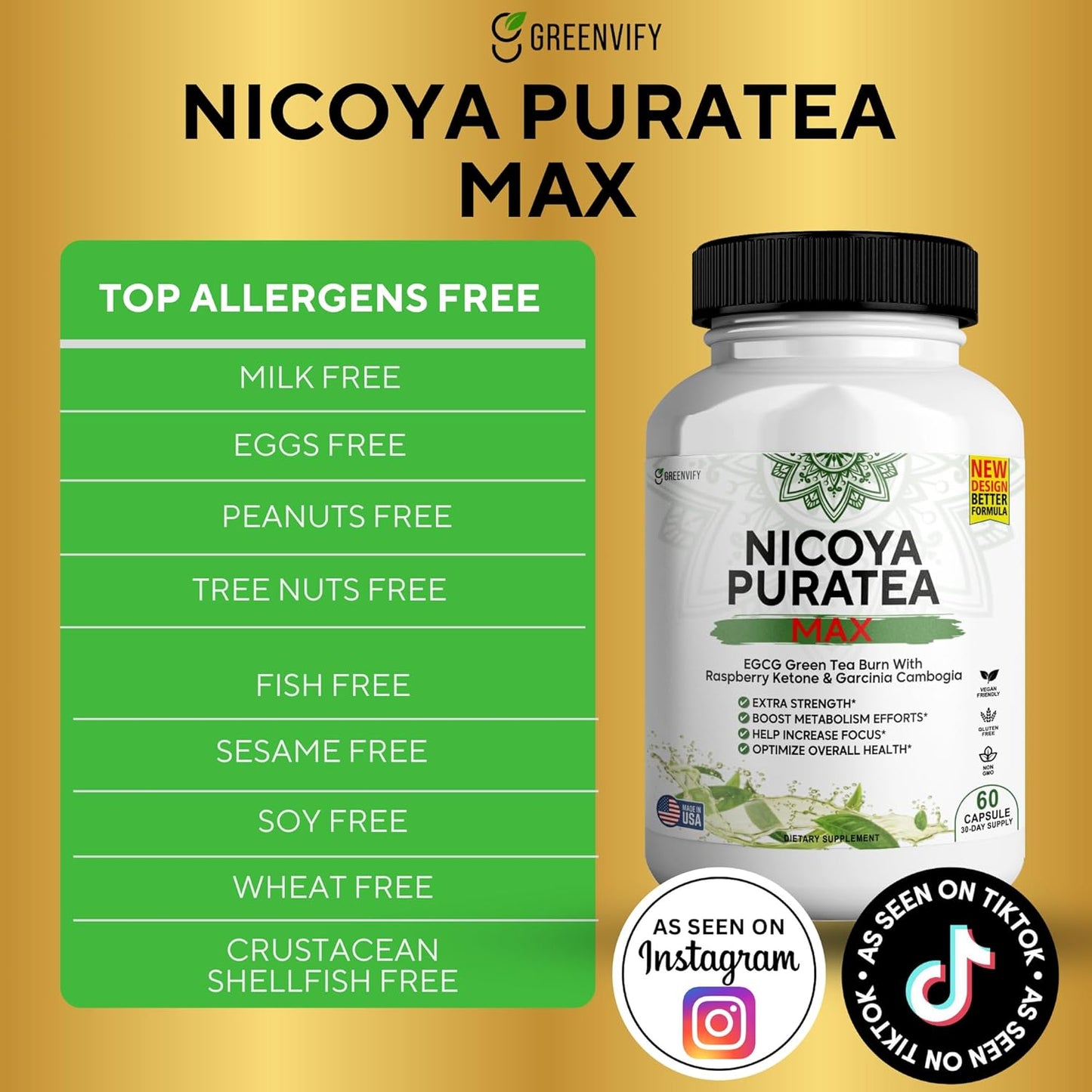 Nicoya PuraTea Max Green Tea Extract & Green Coffee Bean Capsules for Metabolism Support & Natural Energy Boost