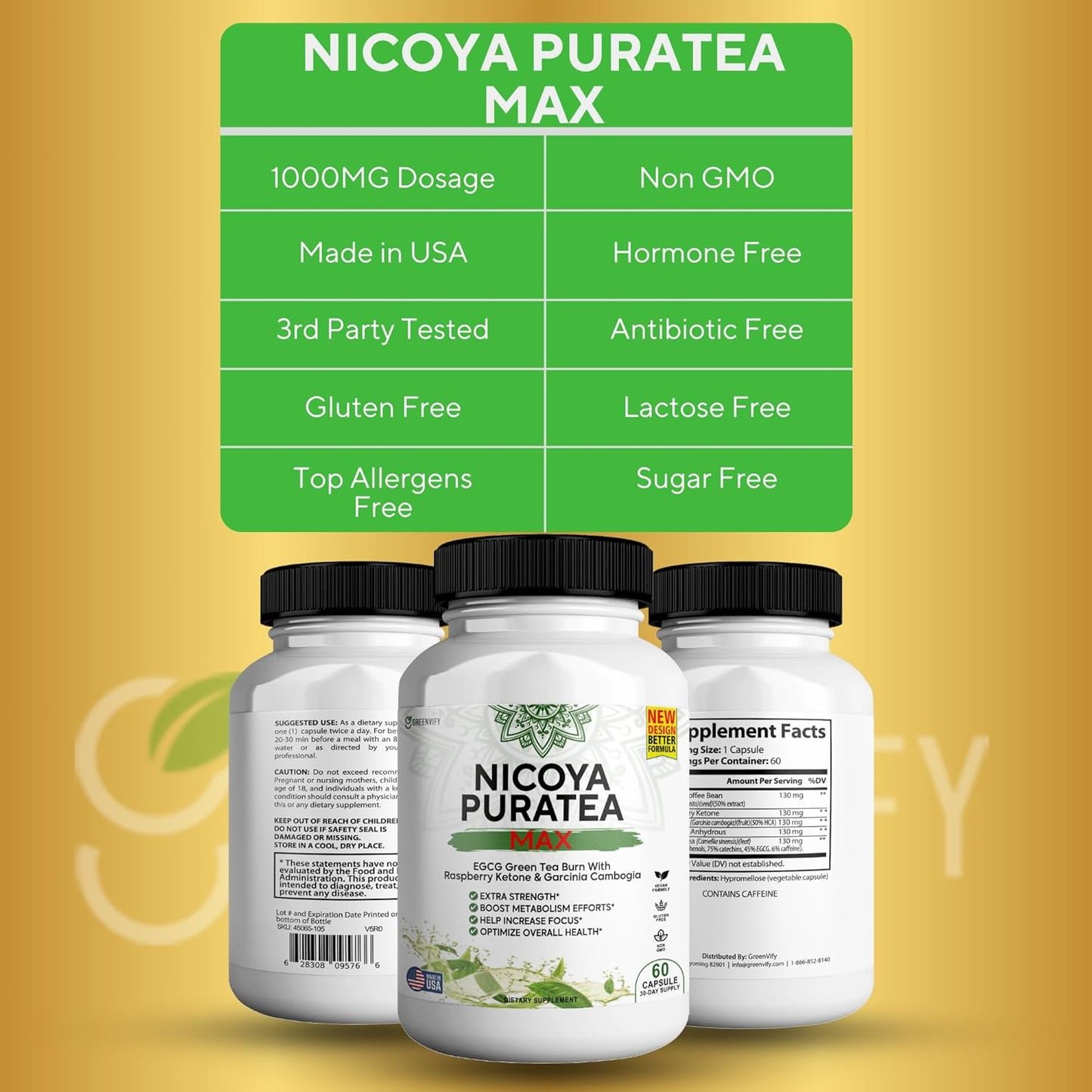 Nicoya PuraTea Max Green Tea Extract & Green Coffee Bean Capsules for Metabolism Support & Natural Energy Boost