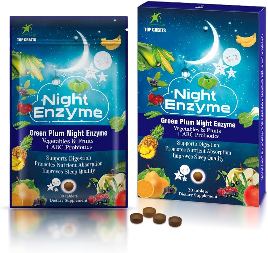 Night Enzyme with Probiotics for Digestive Health - 60 Tablets for Men and Women, Relieve Bloating and Improve Sleep Quality