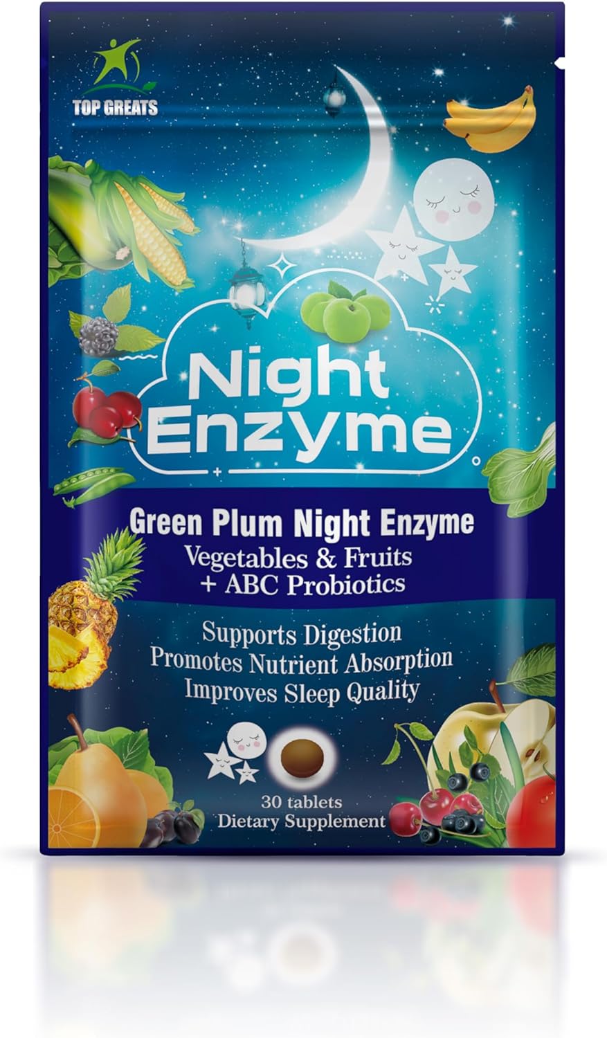 Night Enzyme with Probiotics for Digestive Health - 60 Tablets for Men and Women, Relieve Bloating and Improve Sleep Quality