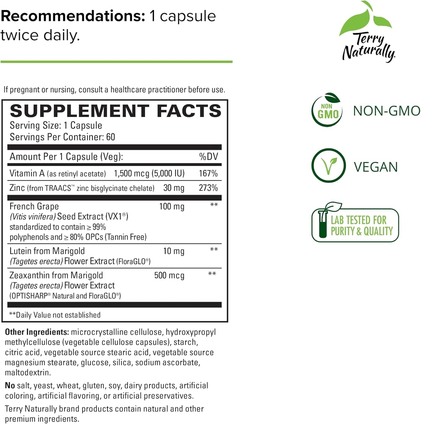 Night Vision Support Supplement - Antioxidant Blend for Eye Health and Fatigue Relief - Healthy Macula, Zinc, Vitamin A - 60 Capsules