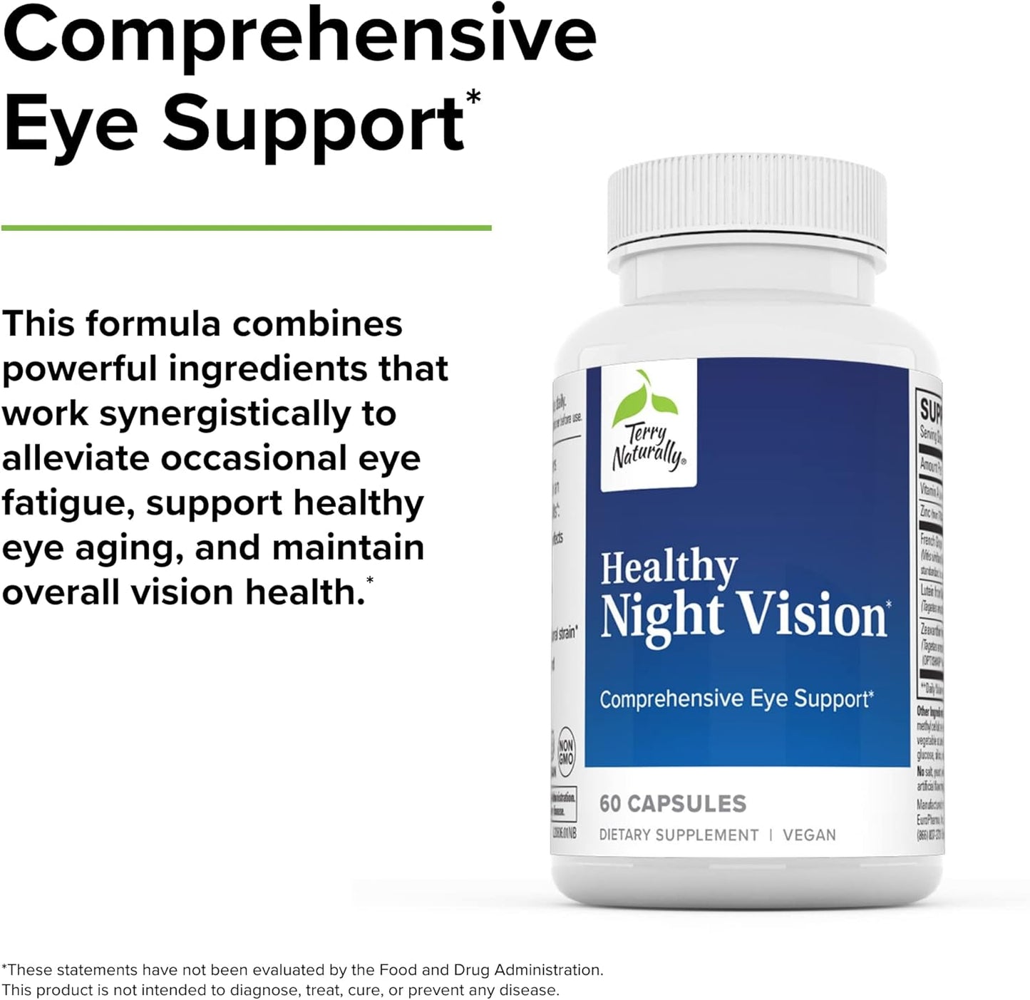 Night Vision Support Supplement - Antioxidant Blend for Eye Health and Fatigue Relief - Healthy Macula, Zinc, Vitamin A - 60 Capsules