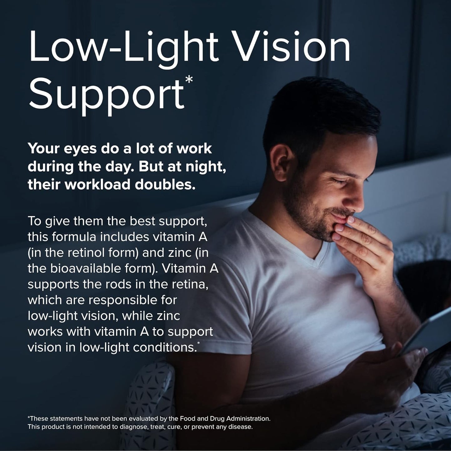 Night Vision Support Supplement - Antioxidant Blend for Eye Health and Fatigue Relief - Healthy Macula, Zinc, Vitamin A - 60 Capsules