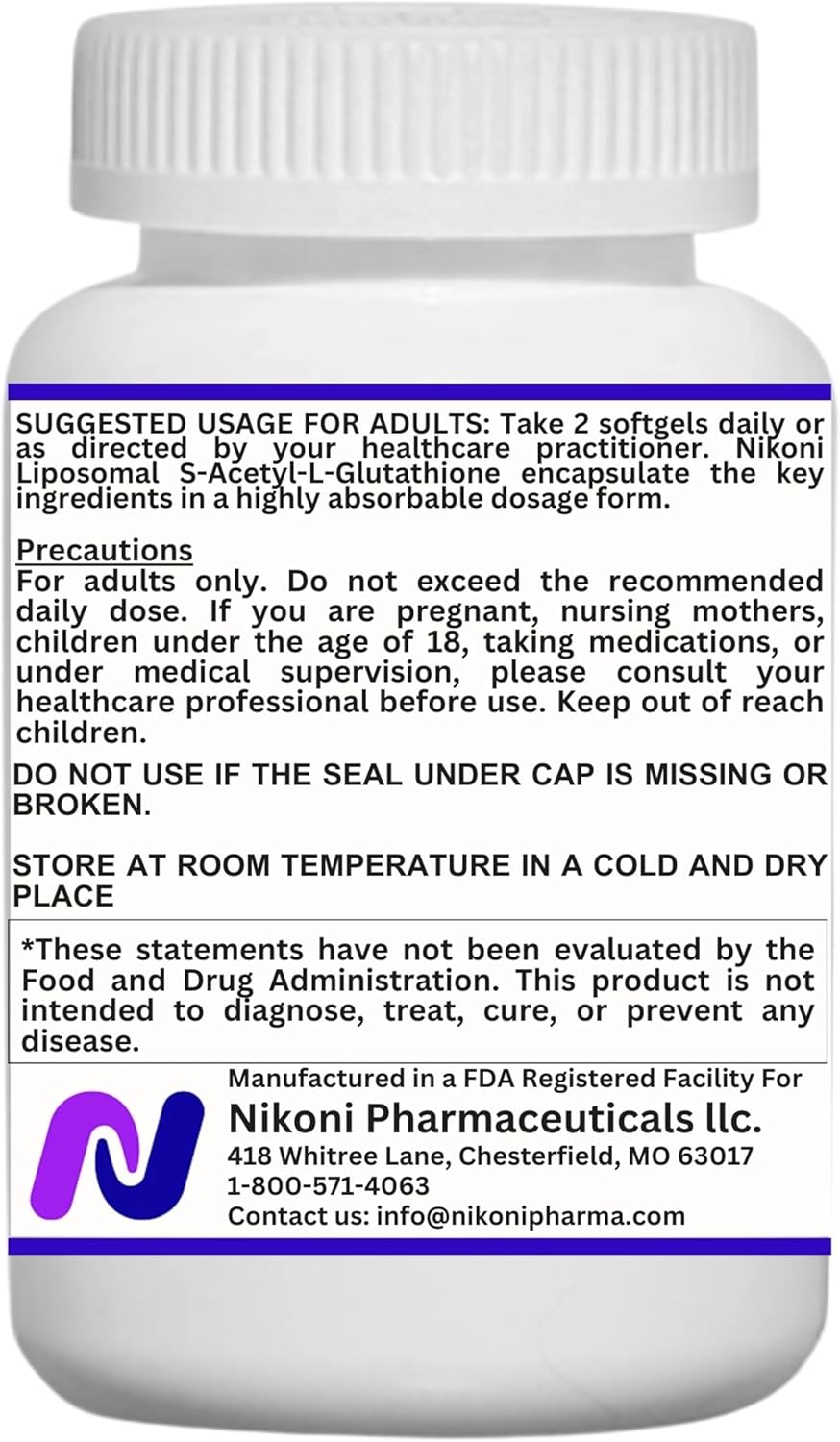 Nikoni Liposomal S-Acetyl L-Glutathione Resveratrol Softgels with Hyaluronic Acid and Collagen - 120 Capsules