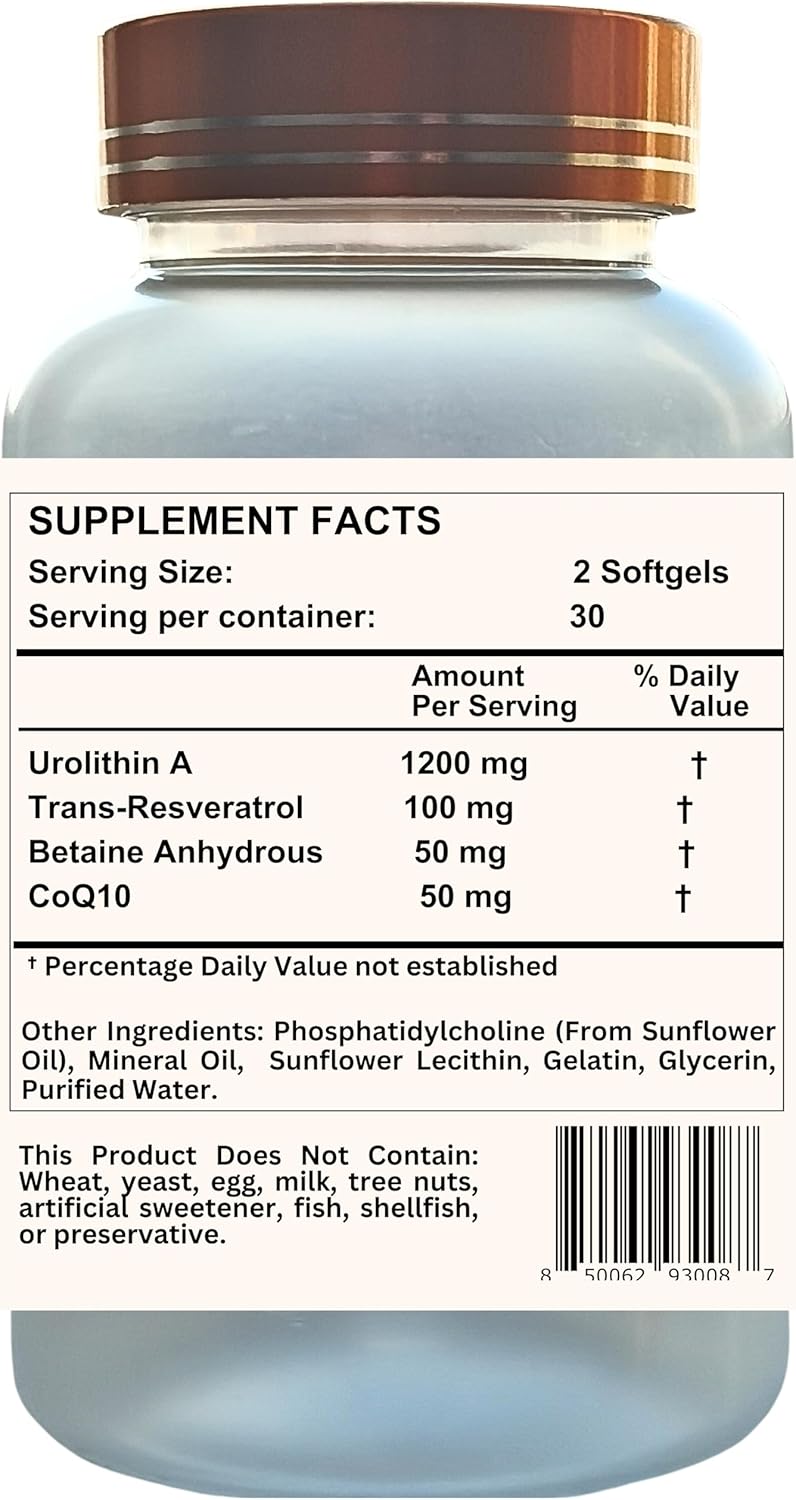 Nikoni Liposomal Urolithin-A Supplement 1400mg for Healthy Aging, Cell Renewal, Muscle Health - 240 Softgels