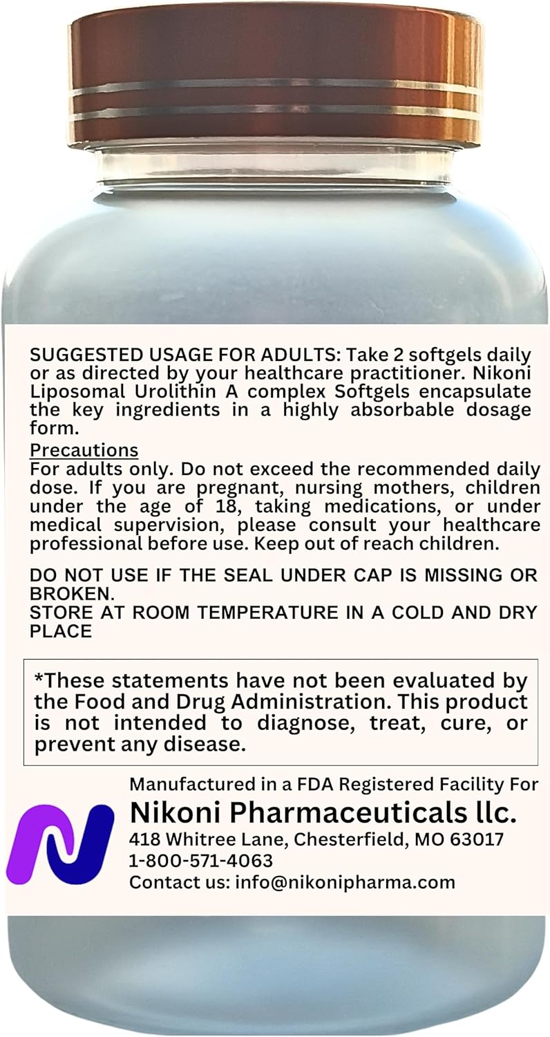 Nikoni Liposomal Urolithin-A Supplement 1400mg for Healthy Aging, Cell Renewal, Muscle Health - 240 Softgels