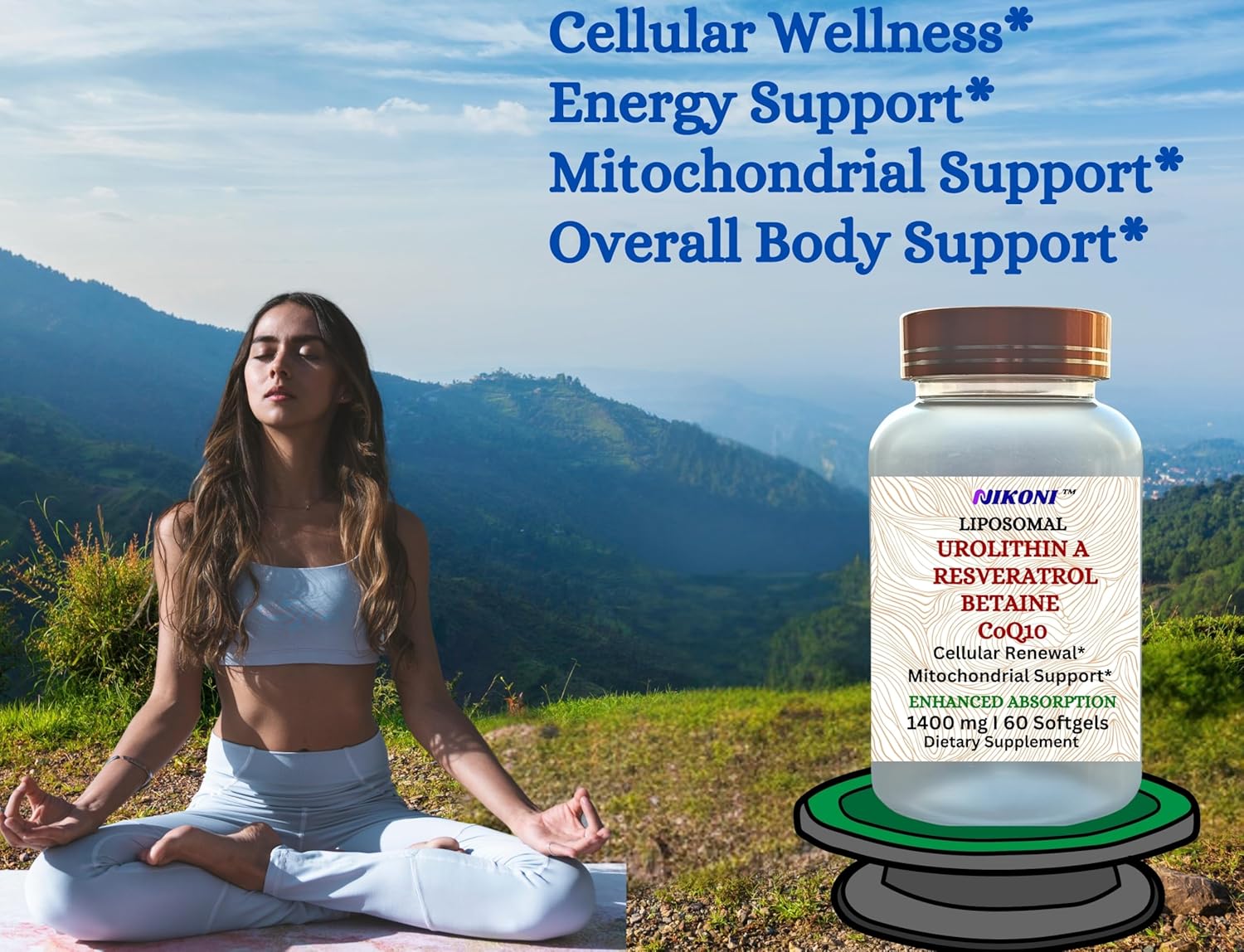 Nikoni Liposomal Urolithin-A Supplement 1400mg for Healthy Aging, Cell Renewal, Muscle Health - 240 Softgels