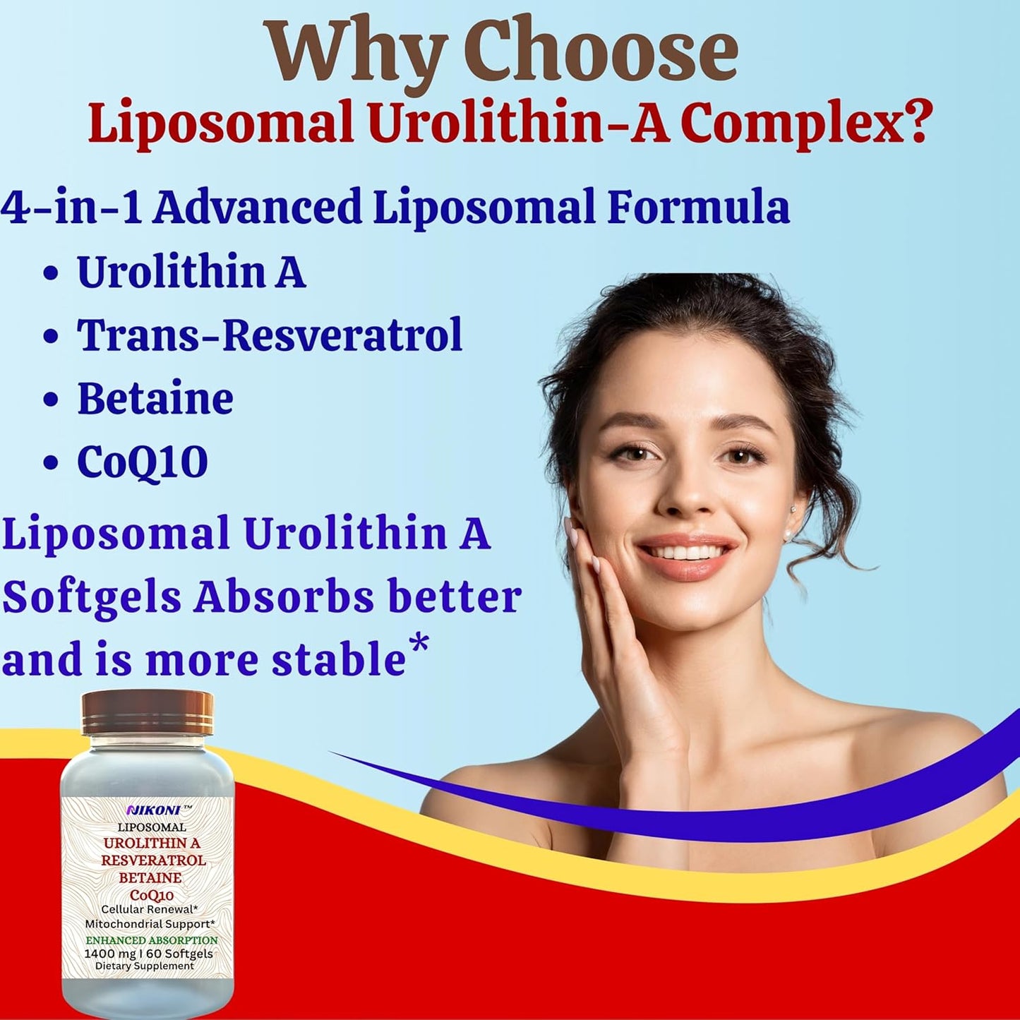 Nikoni Liposomal Urolithin-A Supplement 1400mg for Healthy Aging, Cell Renewal, Muscle Health - 240 Softgels