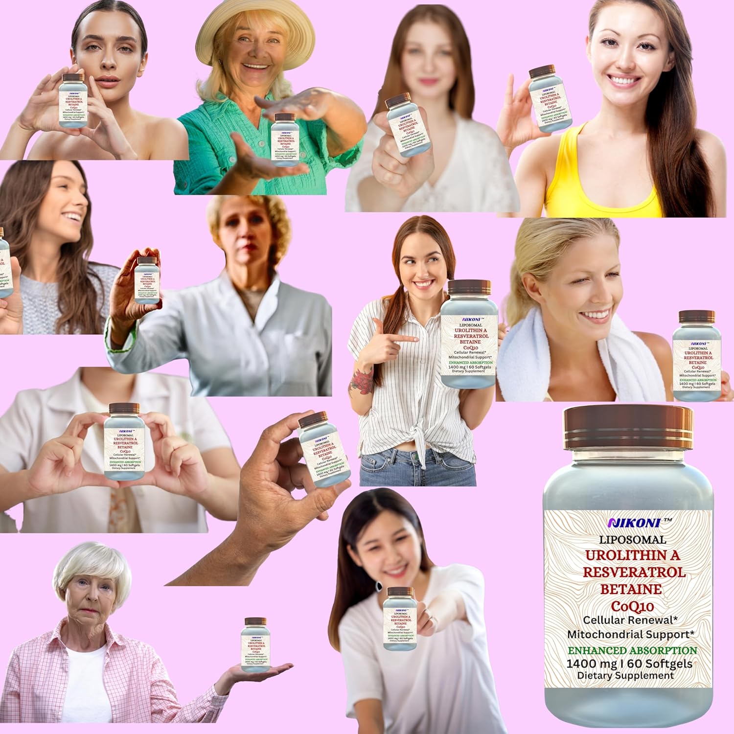 Nikoni Liposomal Urolithin-A Supplement 1400mg for Healthy Aging, Cell Renewal, Muscle Health - 240 Softgels