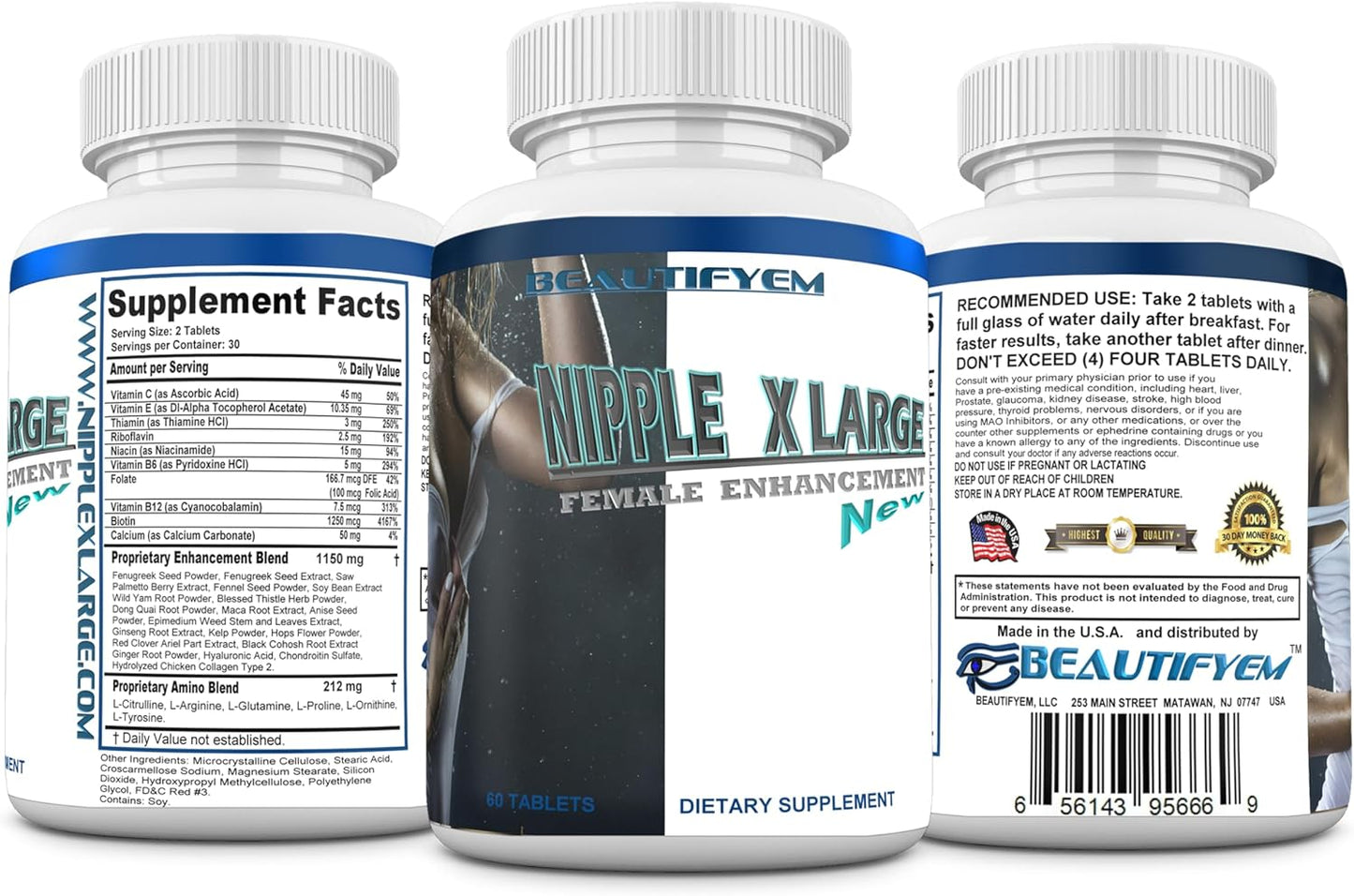 Nipple X-Large Supplement - Enhance Size and Firmness of Nipples and Breasts - 60 Tablets