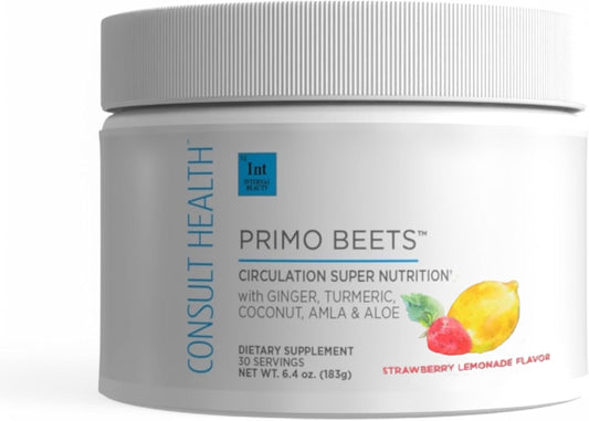 Nitric Oxide Beet Root Drink Mix with Ginger and Turmeric for Daily Nutrition and Circulation Support - Strawberry Lemonade Flavor - 30 Servings