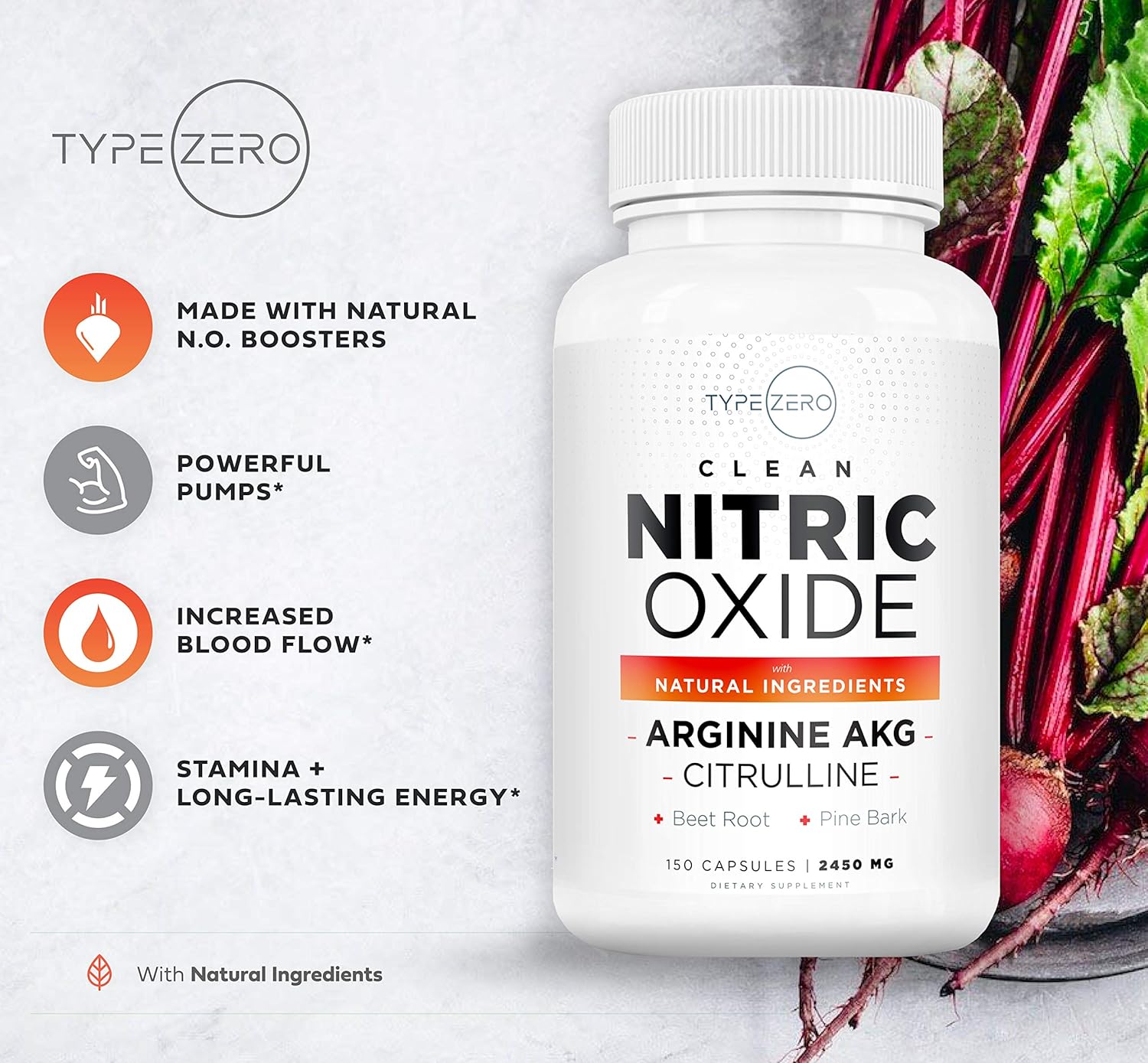 Nitric Oxide Boost Supplement with Beetroot, Arginine, Citrulline, Pine Bark, Garlic, and Vitamin C - 150 Veggie Capsules for Men - Enhanced Blood Flow Formula