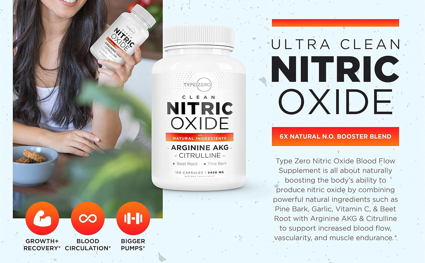 Nitric Oxide Boost Supplement with Beetroot, Arginine, Citrulline, Pine Bark, Garlic, and Vitamin C - 150 Veggie Capsules for Men - Enhanced Blood Flow Formula
