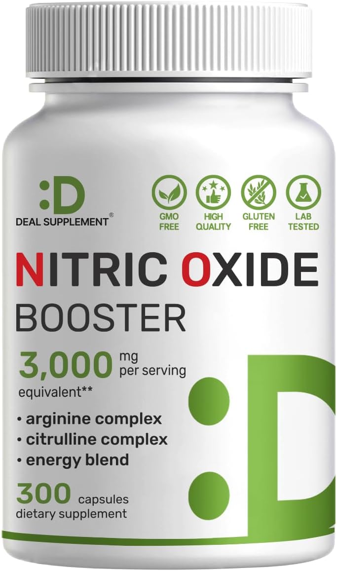 Nitric Oxide Booster Capsules - 12-in-1 Complex with 3,000mg Per Serving - Boosts Energy and Promotes Muscle & Heart Health
