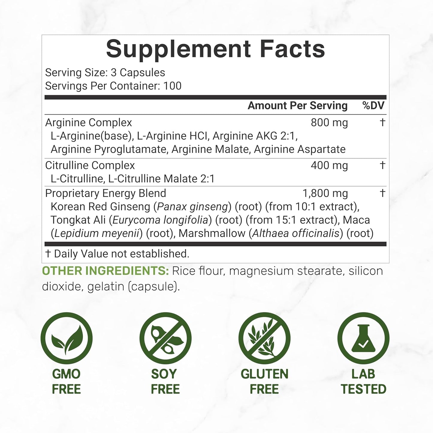 Nitric Oxide Booster Capsules - 12-in-1 Complex with 3,000mg Per Serving - Boosts Energy and Promotes Muscle & Heart Health