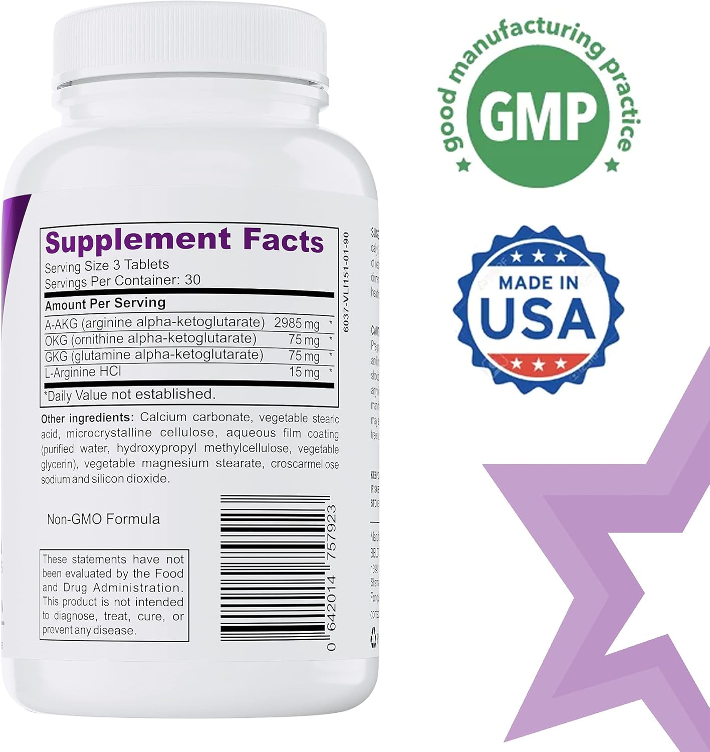 Nitric Oxide Booster Supplement for Muscle Building and Vascularity - 90 Tablets with 3,000mg of Arginine-AKG, OKG, GKG, and L-Arginine HCL