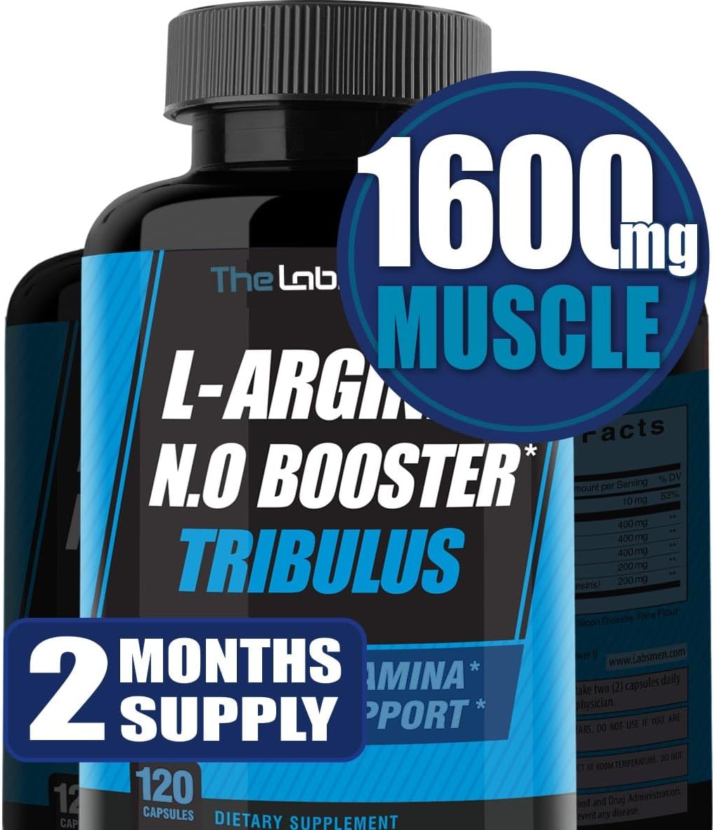 Nitric Oxide Booster Supplement for Vascularity, Muscle Growth, and Endurance - 1600mg L-Arginine vs L-Citrulline Capsules with Tribulus - 2 Month Supply