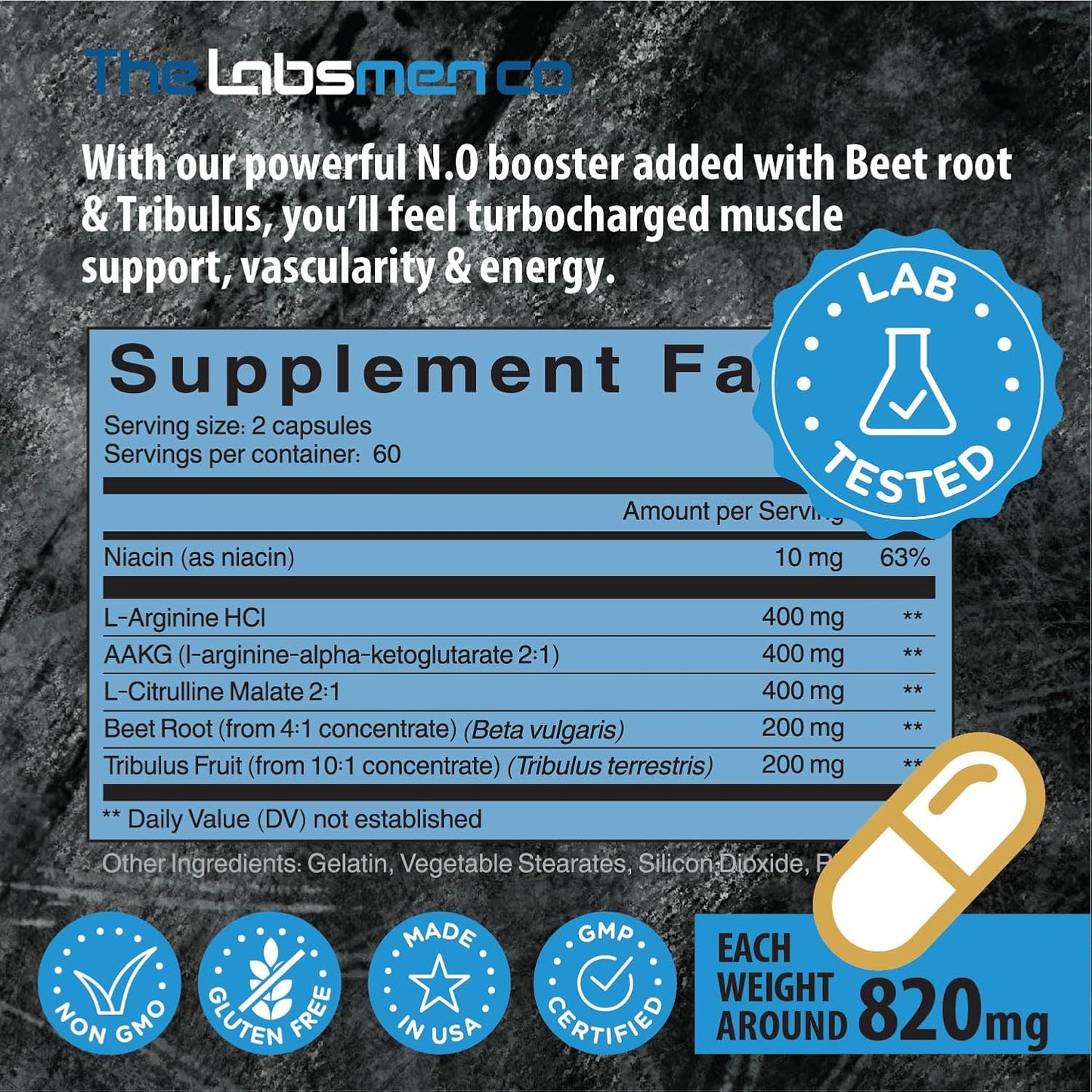 Nitric Oxide Booster Supplement for Vascularity, Muscle Growth, and Endurance - 1600mg L-Arginine vs L-Citrulline Capsules with Tribulus - 2 Month Supply