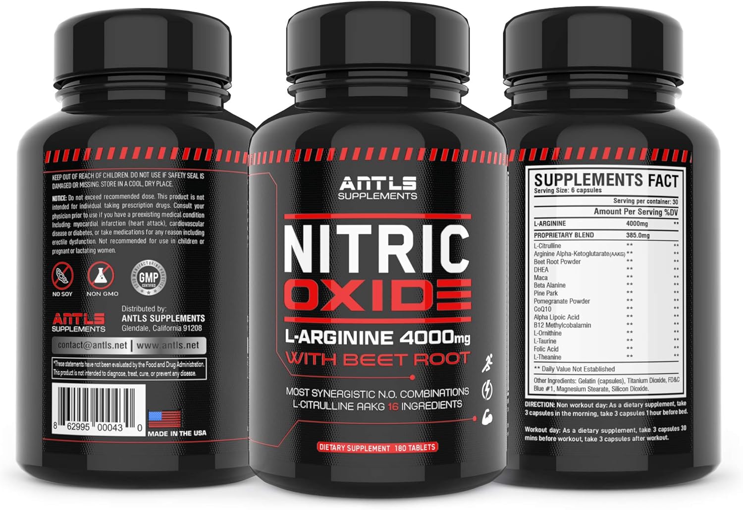 Nitric Oxide Booster Supplement with L-Arginine, L-Citrulline, AAKG, Beet Root - Pre Workout Muscle Growth Pills - 180 Capsules