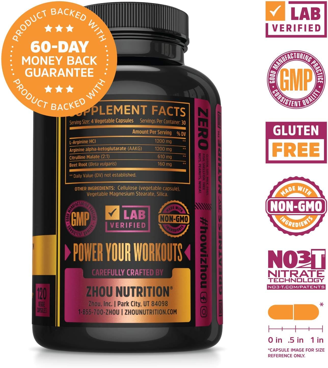 Nitric Oxide Booster with L Arginine, Citrulline Malate, AAKG, and Beet Root - Enhances Strength, Blood Flow, and Endurance - 30 Servings, 120 Capsules