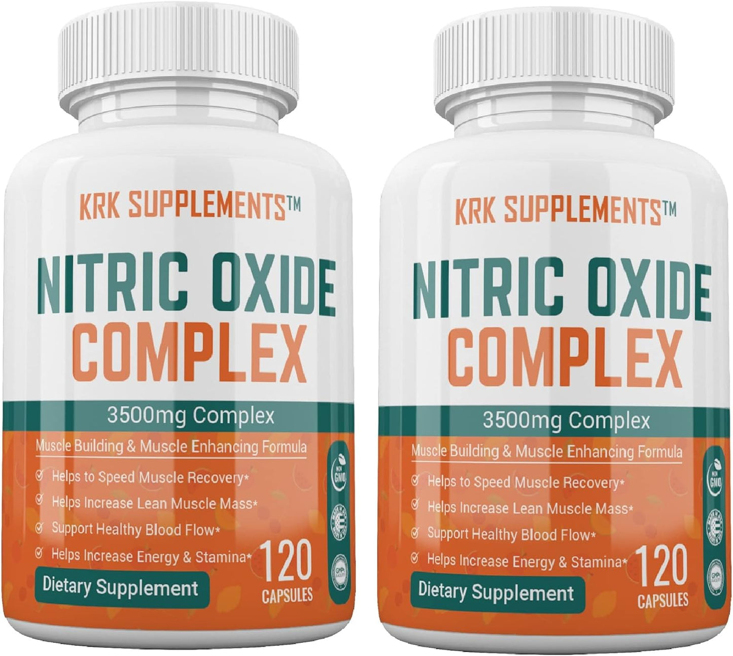 Nitric Oxide Complex Supplement 2 Bottles - 3500mg L-Arginine HCL AKG Citrulline Malate - 240 Capsules Total