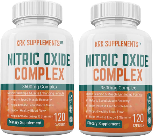 Nitric Oxide Complex Supplement 2 Bottles - 3500mg L-Arginine HCL AKG Citrulline Malate - 240 Capsules Total