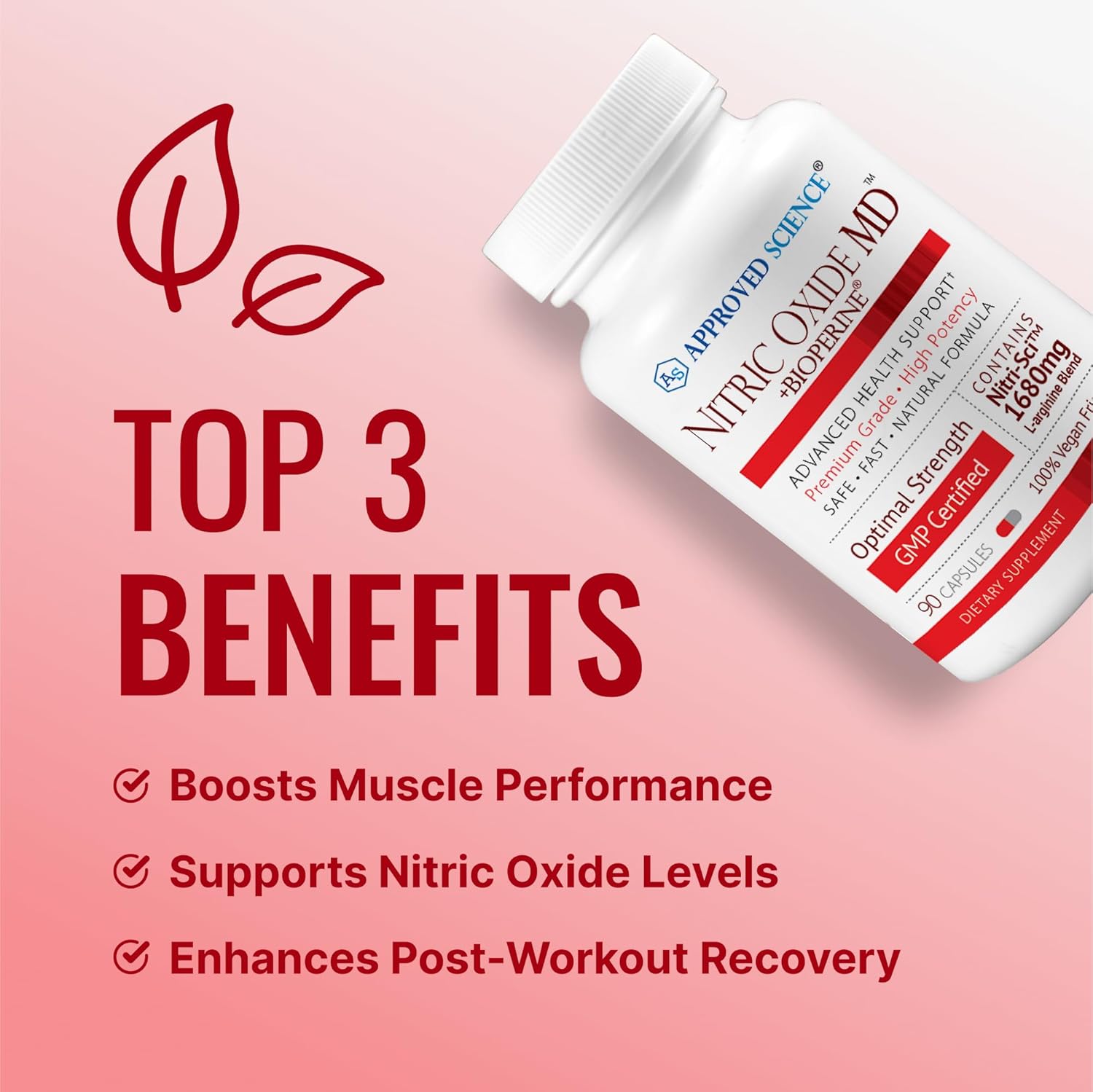 Nitric Oxide MD Supplement for Muscle Development, Lean Body Mass, Energy Boost - 90 Capsules