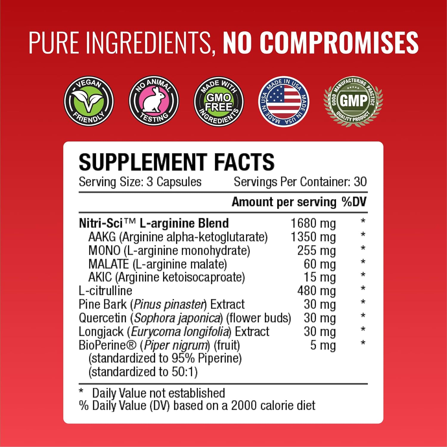 Nitric Oxide MD Supplement for Muscle Development, Lean Body Mass, Energy Boost - 90 Capsules