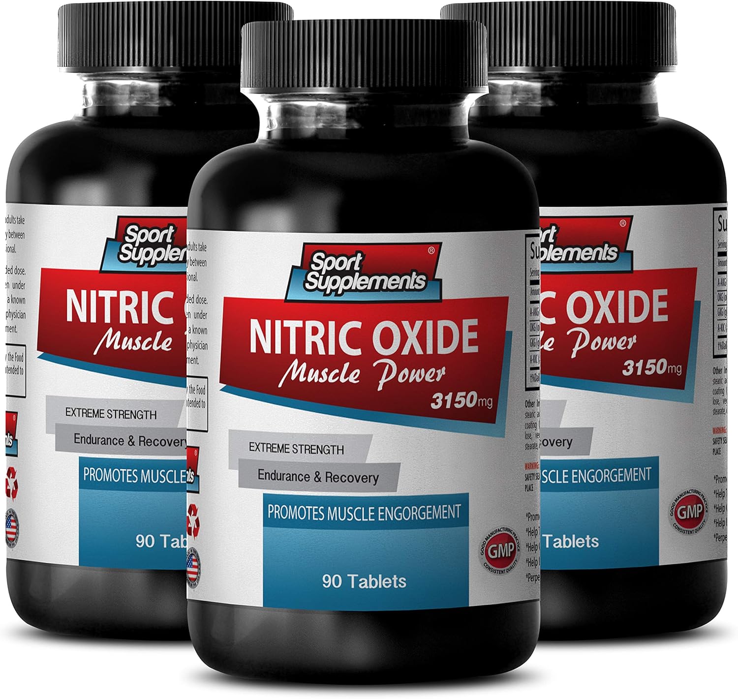Nitric Oxide Muscle Power Supplement - Build Muscle Mass with 3150mg Nitric Oxide Booster for Men - 3 Bottles, 270 Tablets