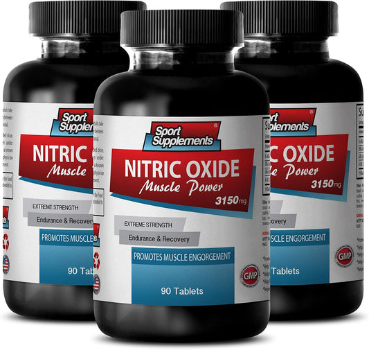 Nitric Oxide Muscle Power Supplement - Build Muscle Mass with 3150mg Nitric Oxide Booster for Men - 3 Bottles, 270 Tablets