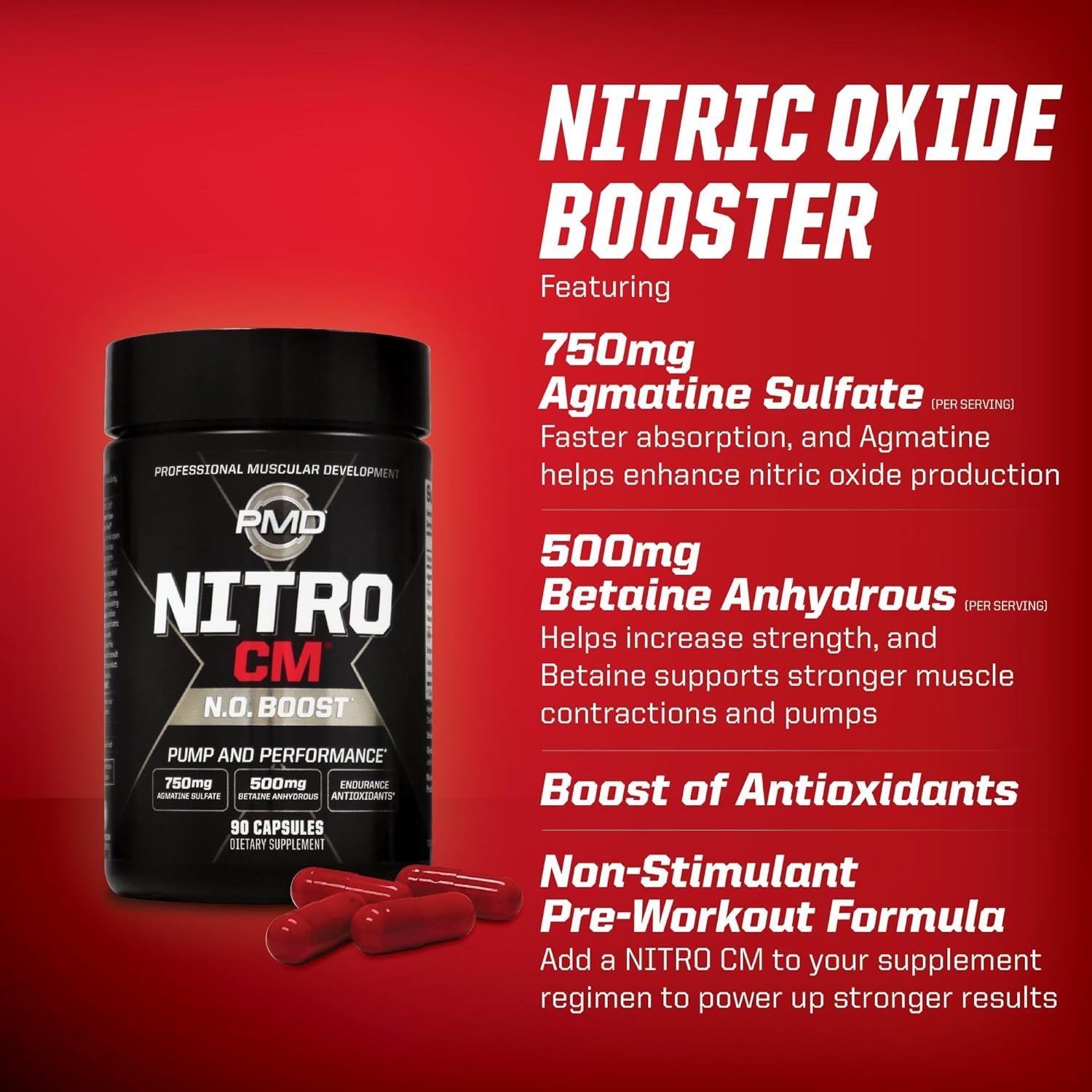 Nitric Oxide Pre-Workout Supplement for Muscle Growth and Endurance - 90 Capsules
