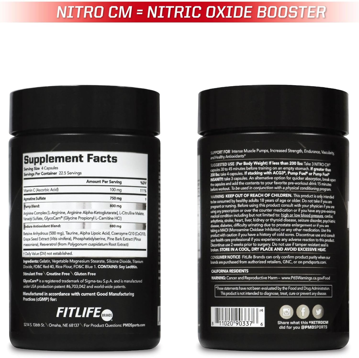 Nitric Oxide Pre-Workout Supplement for Muscle Growth and Endurance - 90 Capsules
