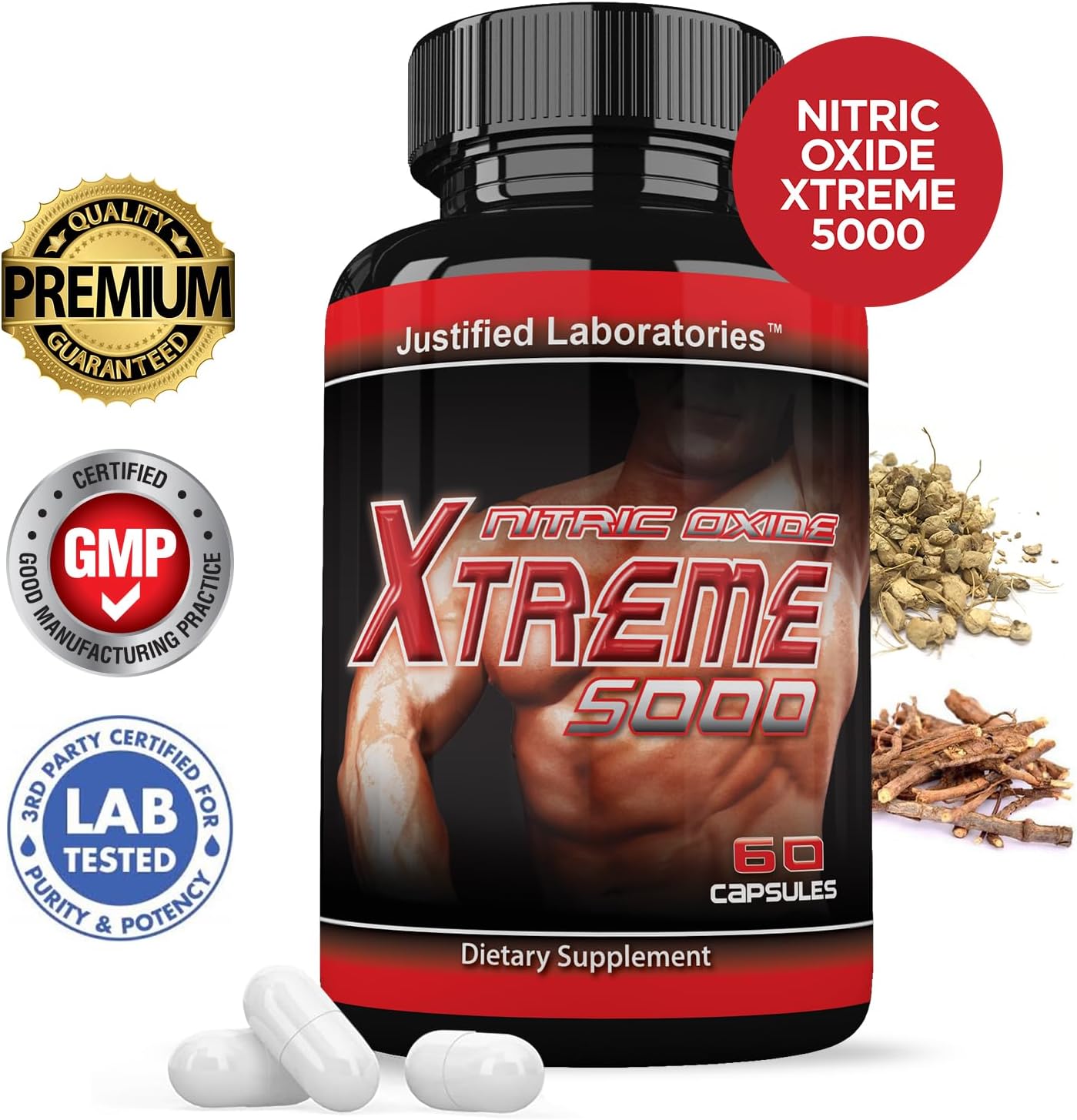 Nitric Oxide Xtreme 5000: Advanced Men's Health Formula - 60 Capsules by Justified Laboratories