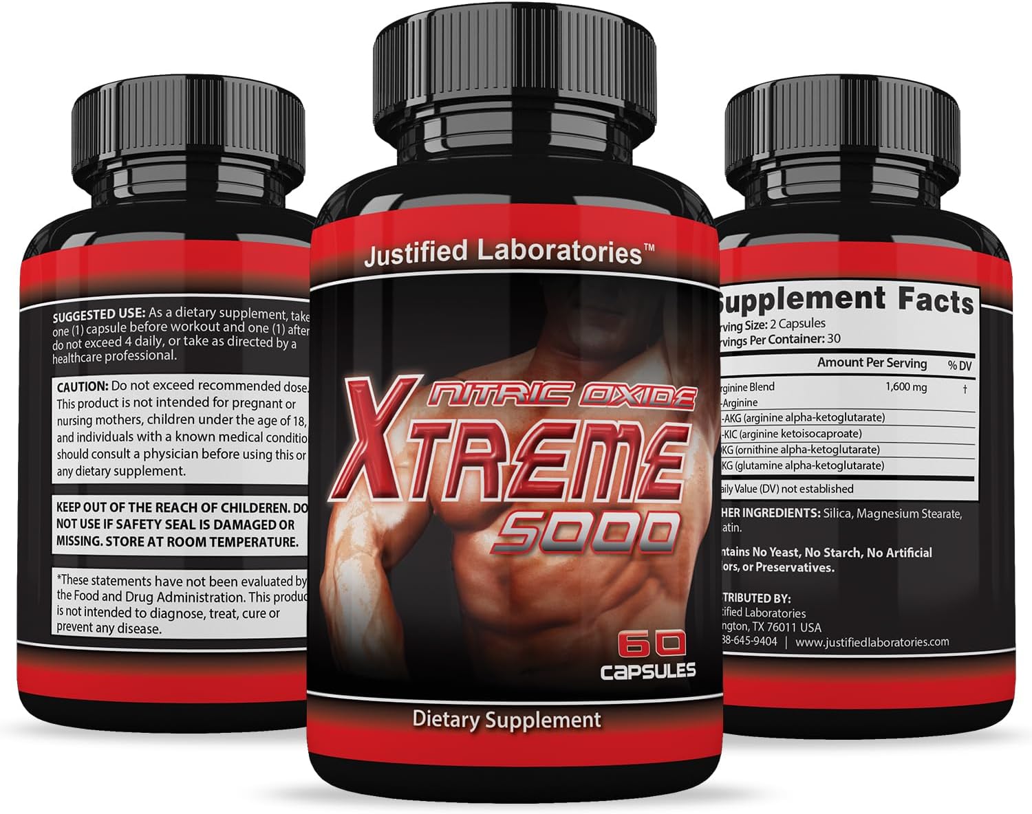 Nitric Oxide Xtreme 5000: Advanced Men's Health Formula - 60 Capsules by Justified Laboratories