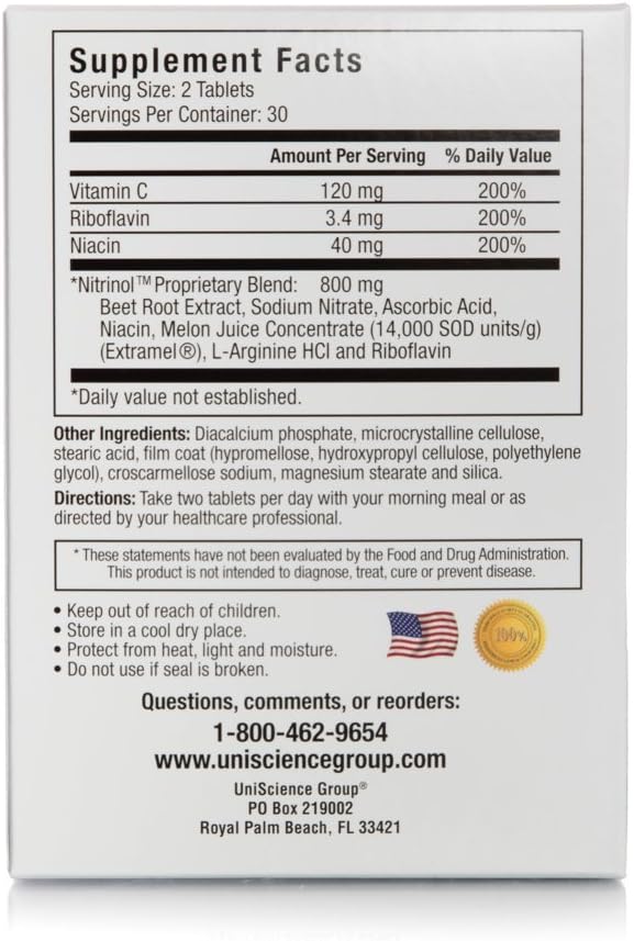 Nitrinol Nitric Oxide Booster with Beetroot Extract - 120 Tablets, 2 Box Bundle