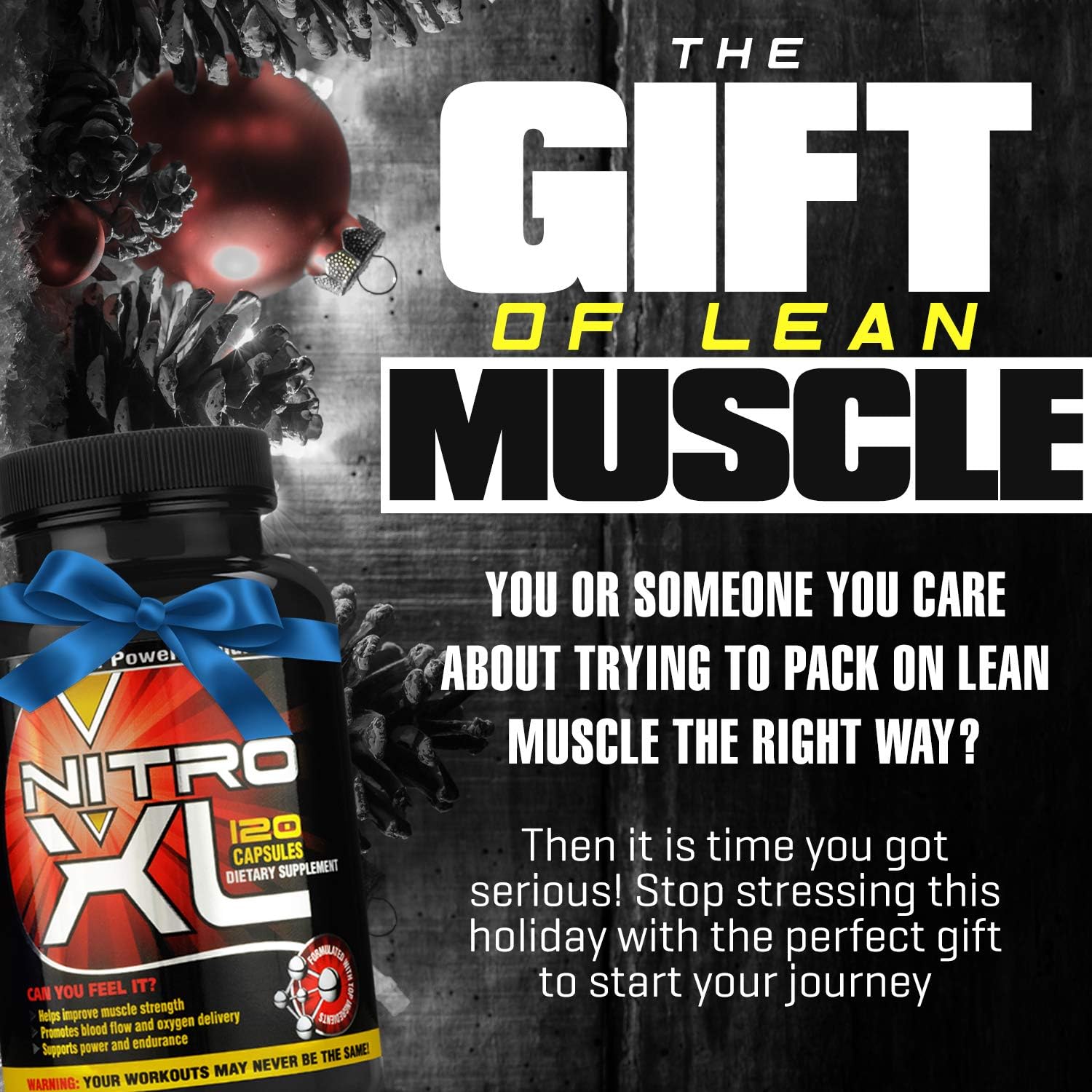 Nitro XL Nitric Oxide Bodybuilding Supplement with L-Arginine for Muscle Mass, Performance, and Stamina - 120 caps