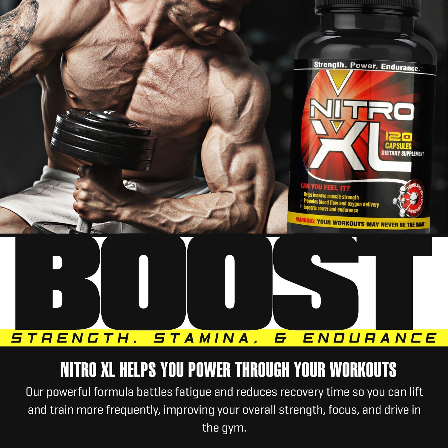 Nitro XL Nitric Oxide Bodybuilding Supplement with L-Arginine for Muscle Mass, Performance, and Stamina - 120 caps