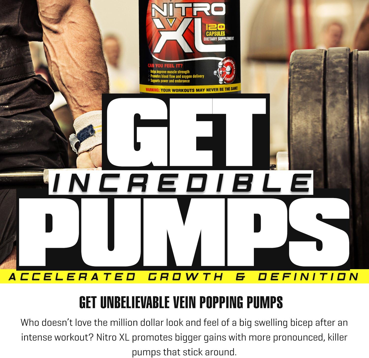 Nitro XL Nitric Oxide Bodybuilding Supplement with L-Arginine for Muscle Mass, Performance, and Stamina - 120 caps