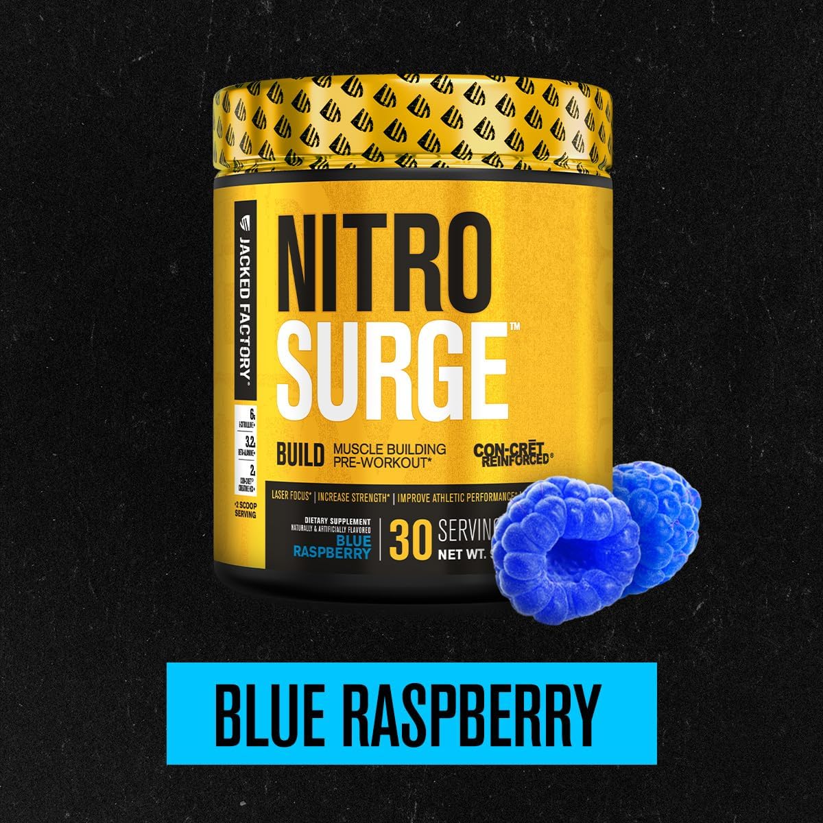 Nitrosurge Build Pre Workout with Creatine & elevATP for Muscle Building - Blue Raspberry, 30 Servings