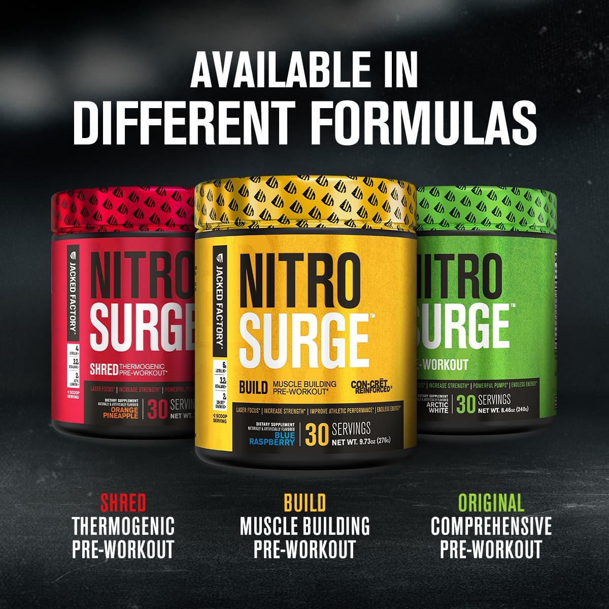 Nitrosurge Build Pre Workout with Creatine & elevATP for Muscle Building - Blue Raspberry, 30 Servings