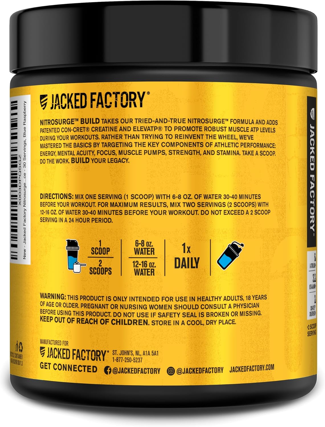 Nitrosurge Build Pre Workout with Creatine & elevATP for Muscle Building - Blue Raspberry, 30 Servings