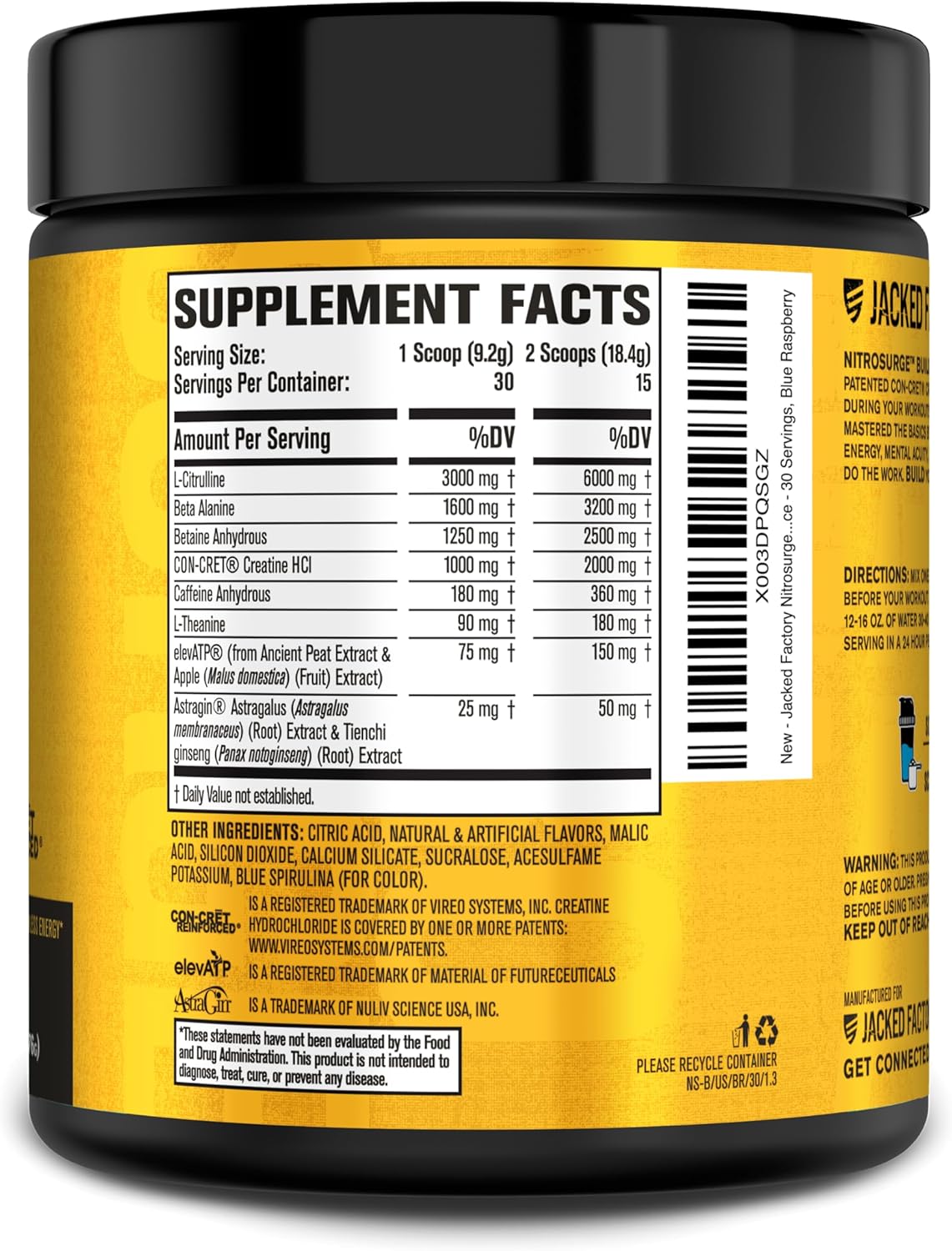Nitrosurge Build Pre Workout with Creatine & elevATP for Muscle Building - Blue Raspberry, 30 Servings