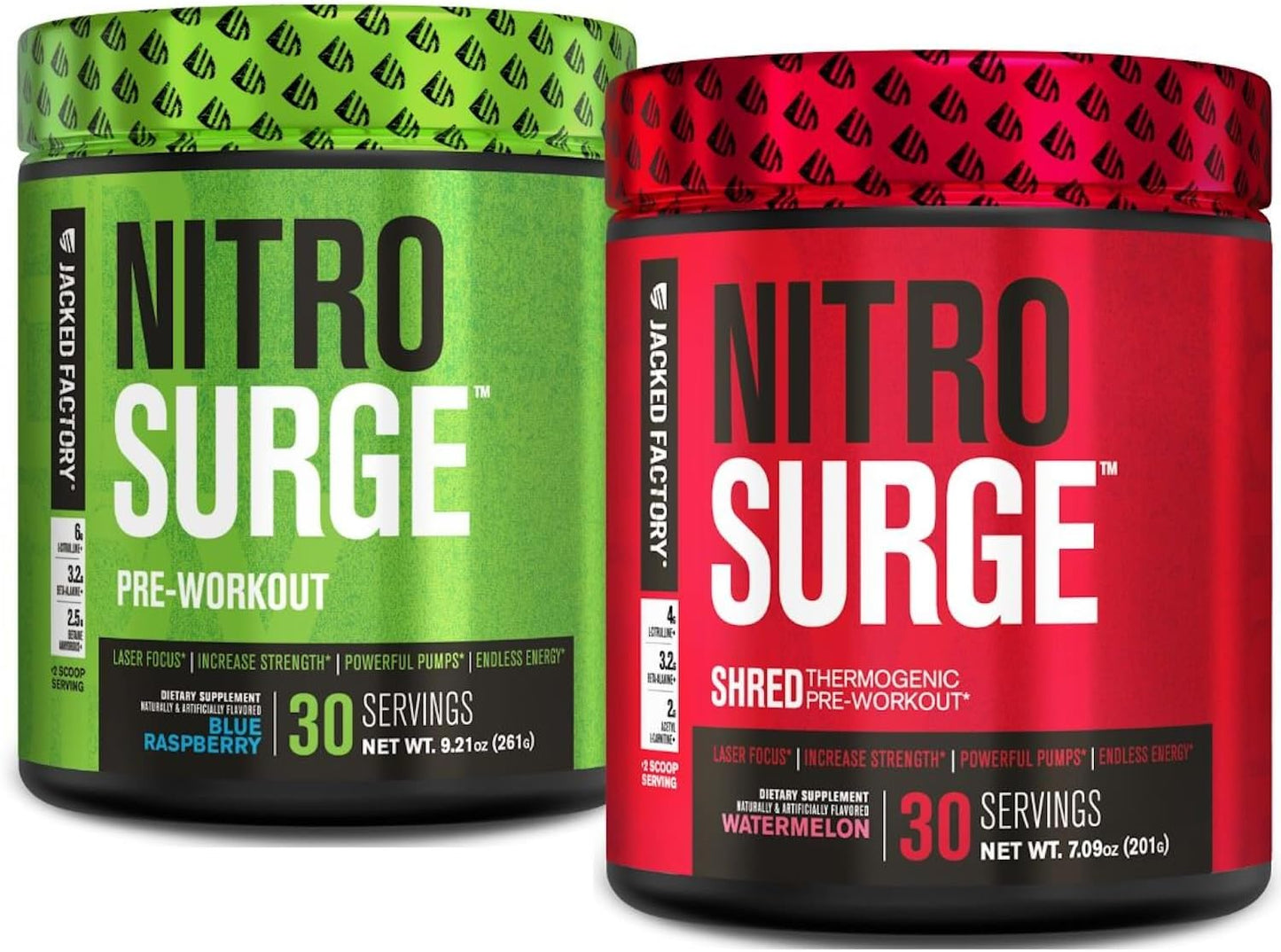 Nitrosurge Pre-Workout in Blue Raspberry & Watermelon Flavor for Men & Women - Thermogenic Shred Formula by Jacked Factory