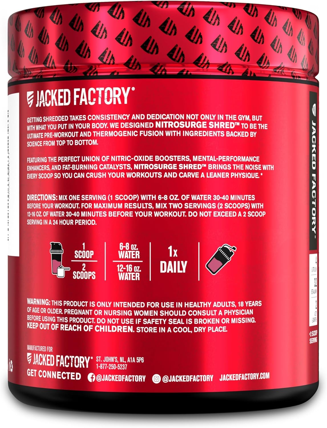 Nitrosurge Pre-Workout in Blue Raspberry & Watermelon Flavor for Men & Women - Thermogenic Shred Formula by Jacked Factory