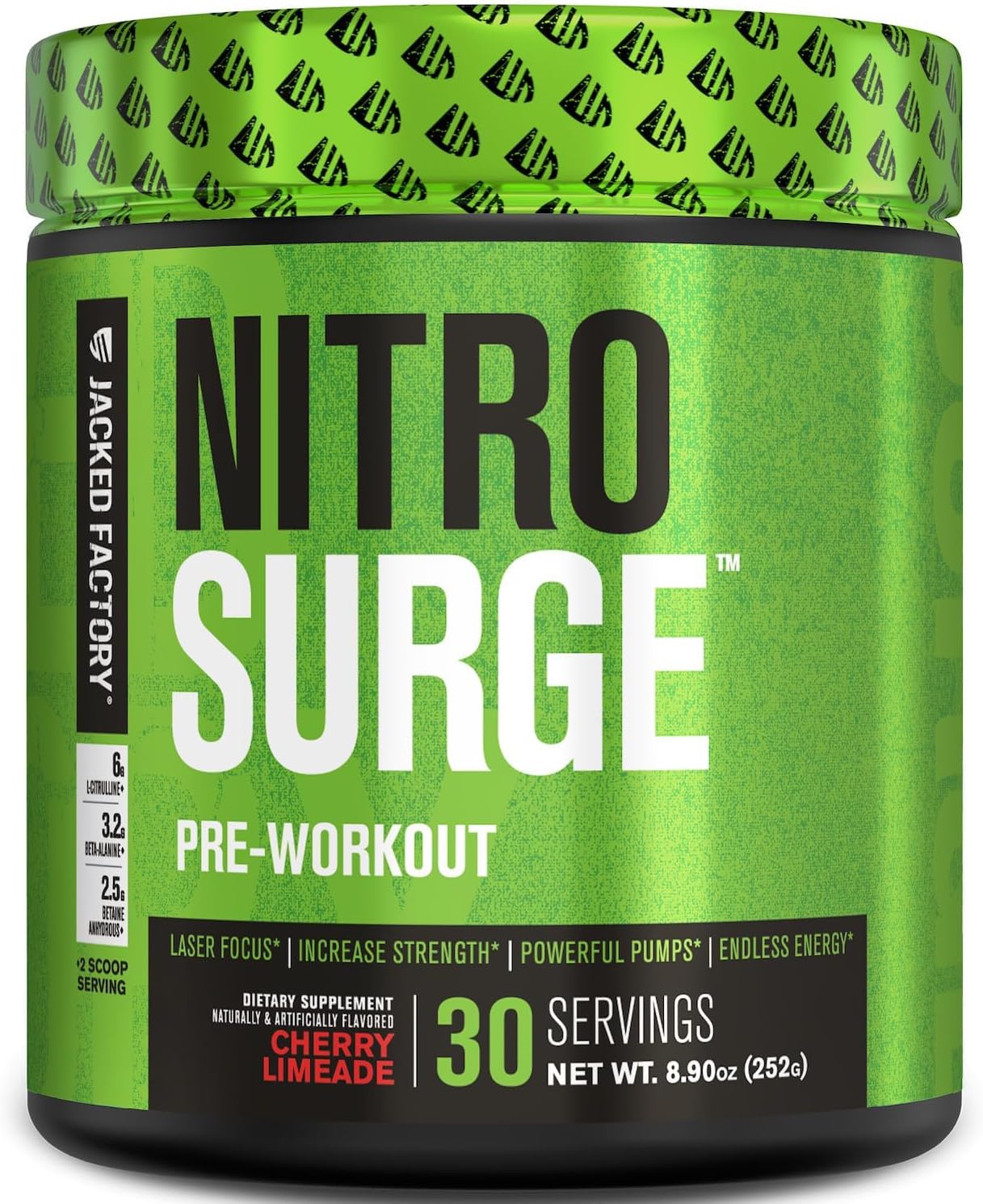 NITROSURGE Pre Workout Supplement by Jacked Factory - Boost Energy, Strength, Focus, and Pumps - Beta Alanine & NO Booster Powder - Cherry Limeade, 30 Servings