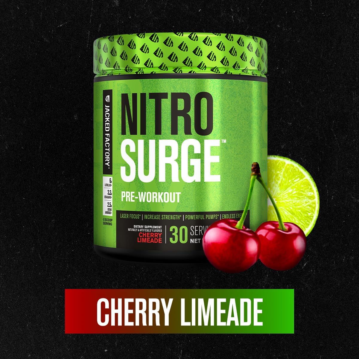 NITROSURGE Pre Workout Supplement by Jacked Factory - Boost Energy, Strength, Focus, and Pumps - Beta Alanine & NO Booster Powder - Cherry Limeade, 30 Servings